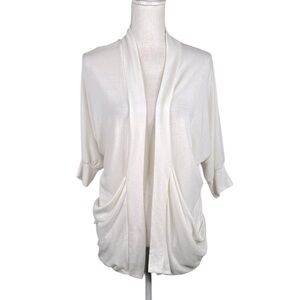 Bobeau White Coastal Classic Minimalist 3/4 Sleeve Open Cardigan Size Medium